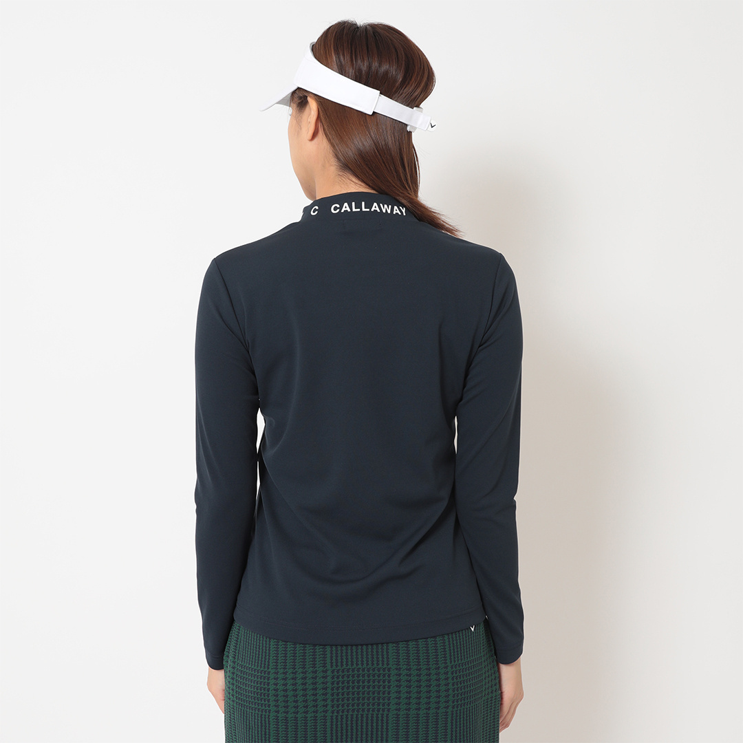 ポリエステルピケ長袖モックネックシャツ (WOMENS)
