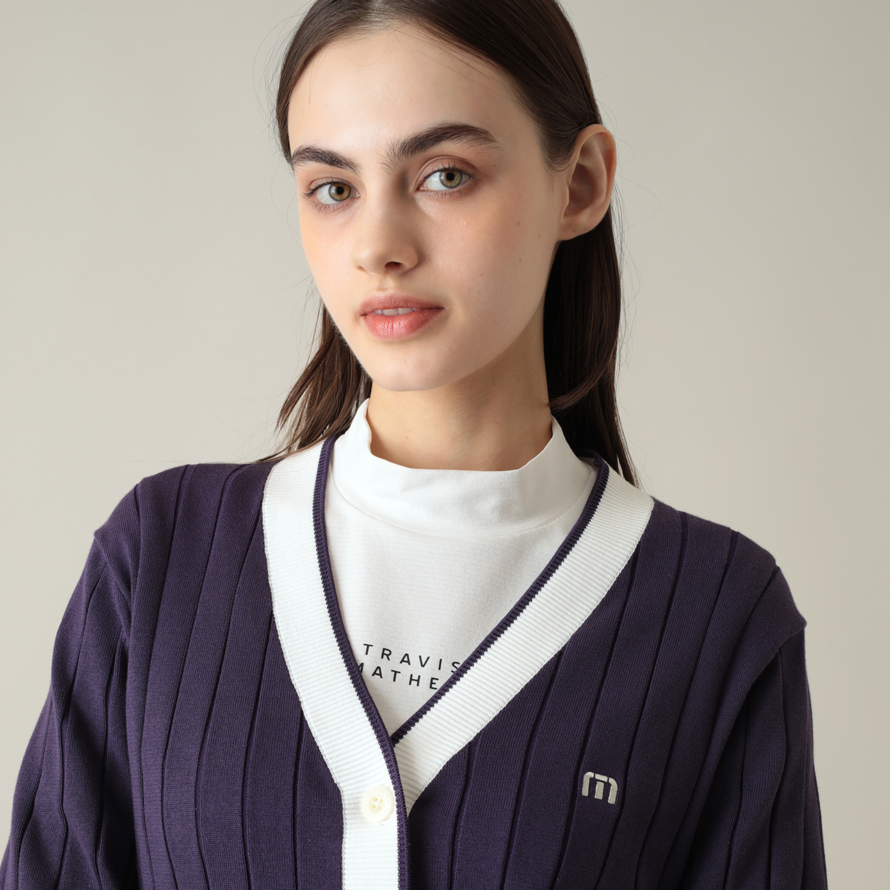 ワイドリブVネックカーディガン(WOMENS)
