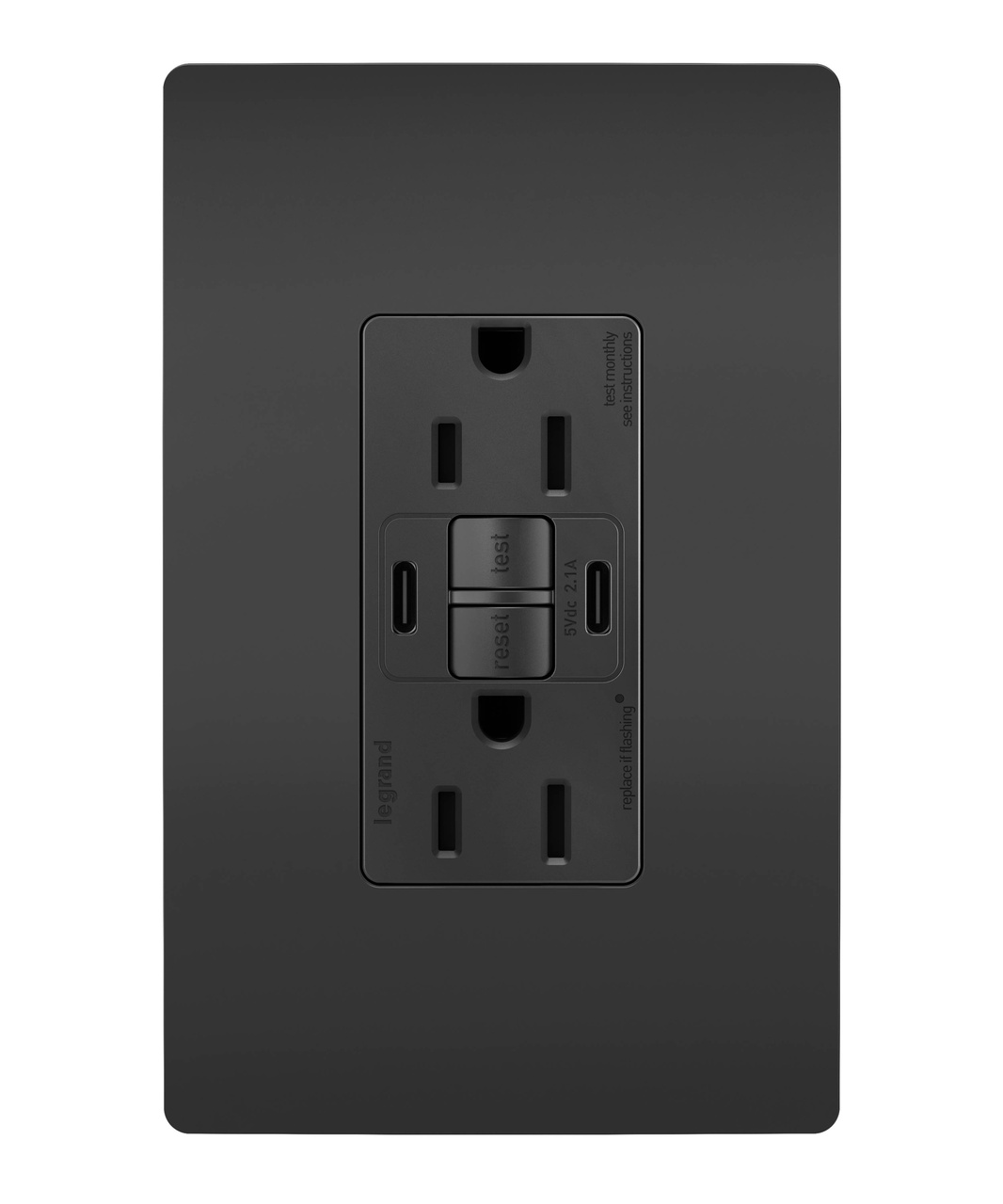 radiant Collection GFCI USB Type C/C Outlet in Black