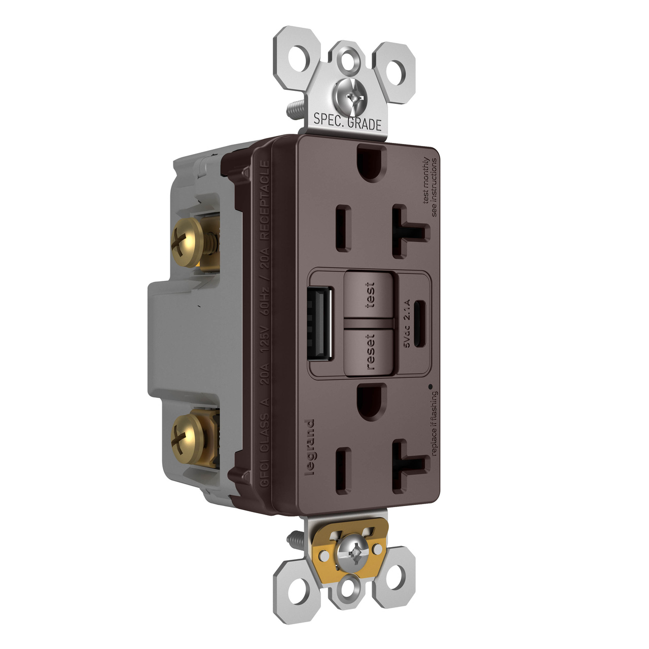 radiant Collection 20 amp GFCI USB Type A/C Outlet in Dark Bronze