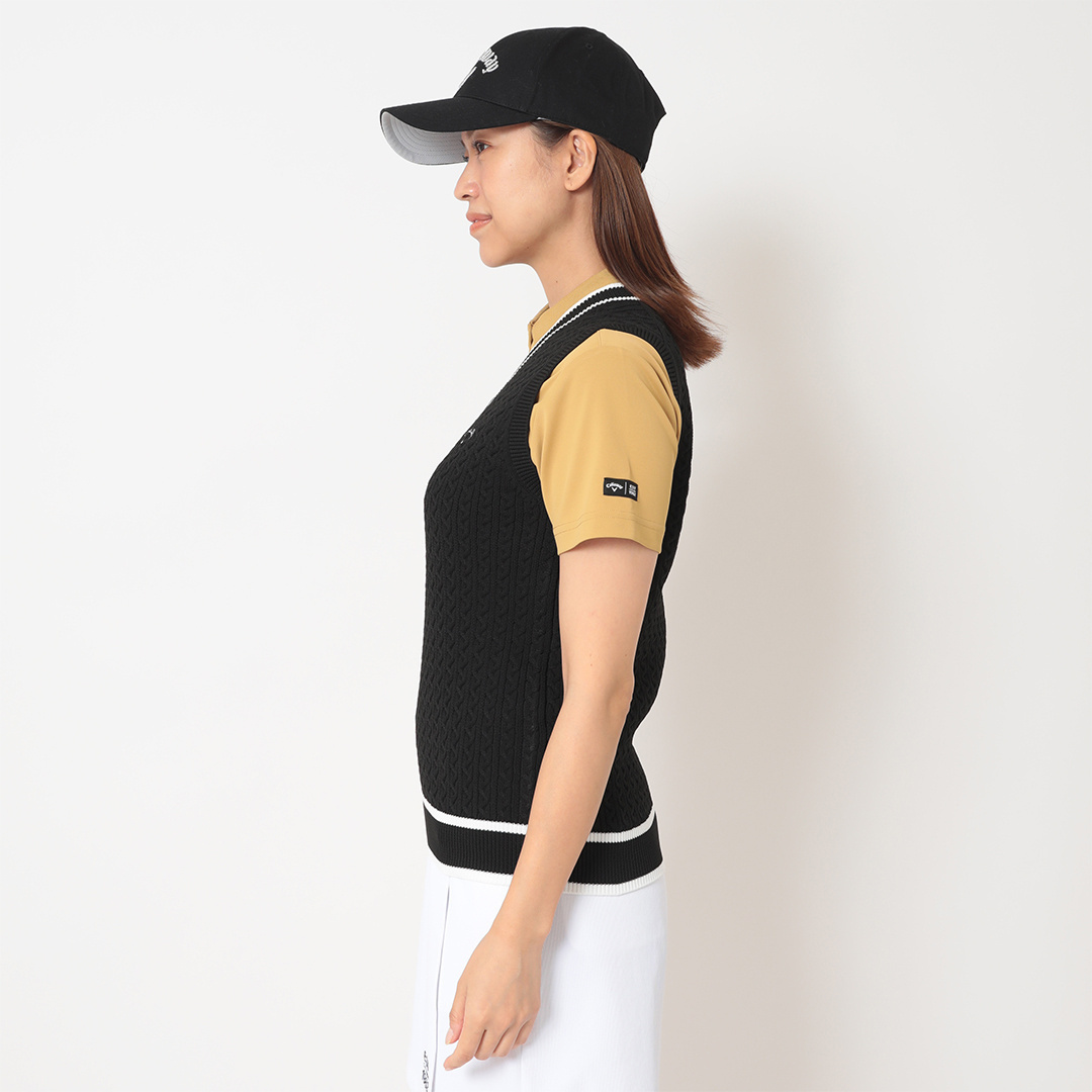 ケーブル編みポリエステルVネックベスト (WOMENS)