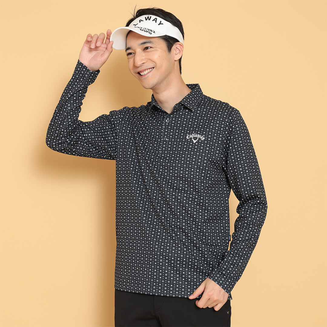 ゴルフウェアメンズ ホース千鳥プリントカノコ長袖シャツ Callaway