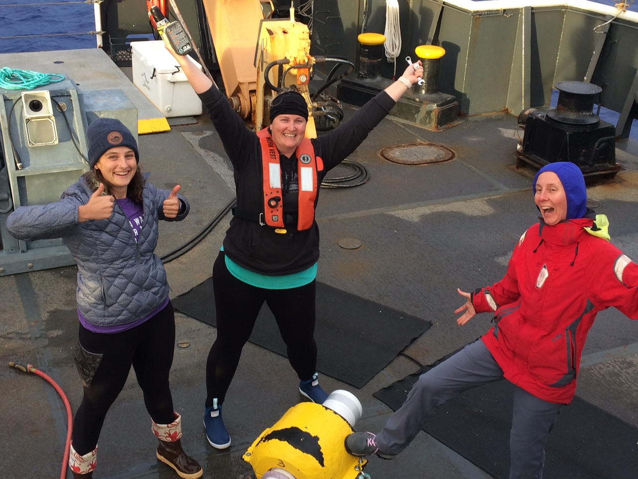 Since 2017, we have deployed 45 drifting acoustic recorders (DASBRs) and five were lost at sea. One of them stopped transmitting during this project, and the acoustics team didn't expect to find it without its location beacon. But thanks to a search pattern designed by Ensign Park and the excellent eyes of our visual observer team, we were able to find and recover this one. Photo: NOAA Fisheries/Suzanne Yin.