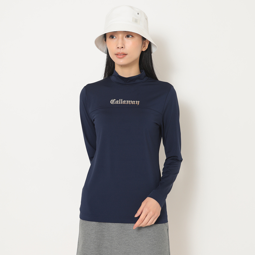 ポリエステルスムース長袖モックネックシャツ (WOMENS)