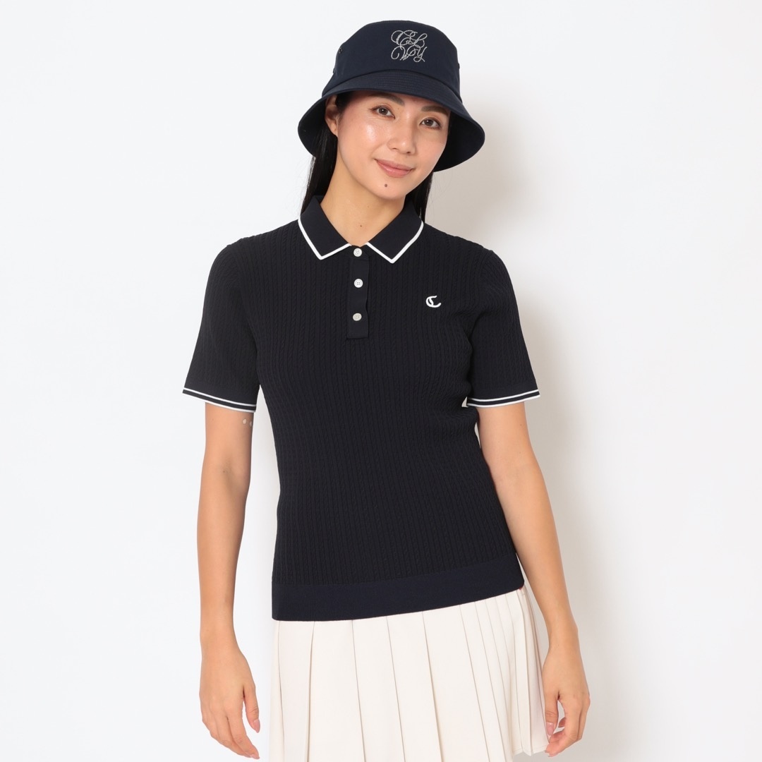 ハイゲージケーブルニットポロシャツ (WOMENS)