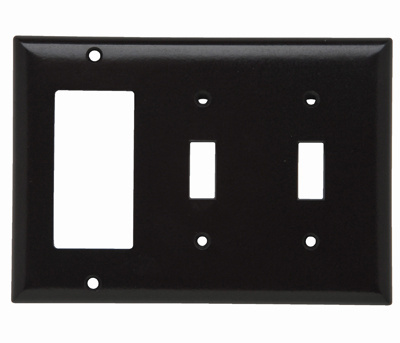 Combination Openings, 2 Toggle Switch and 1 Decorator, Three Gang, Brown