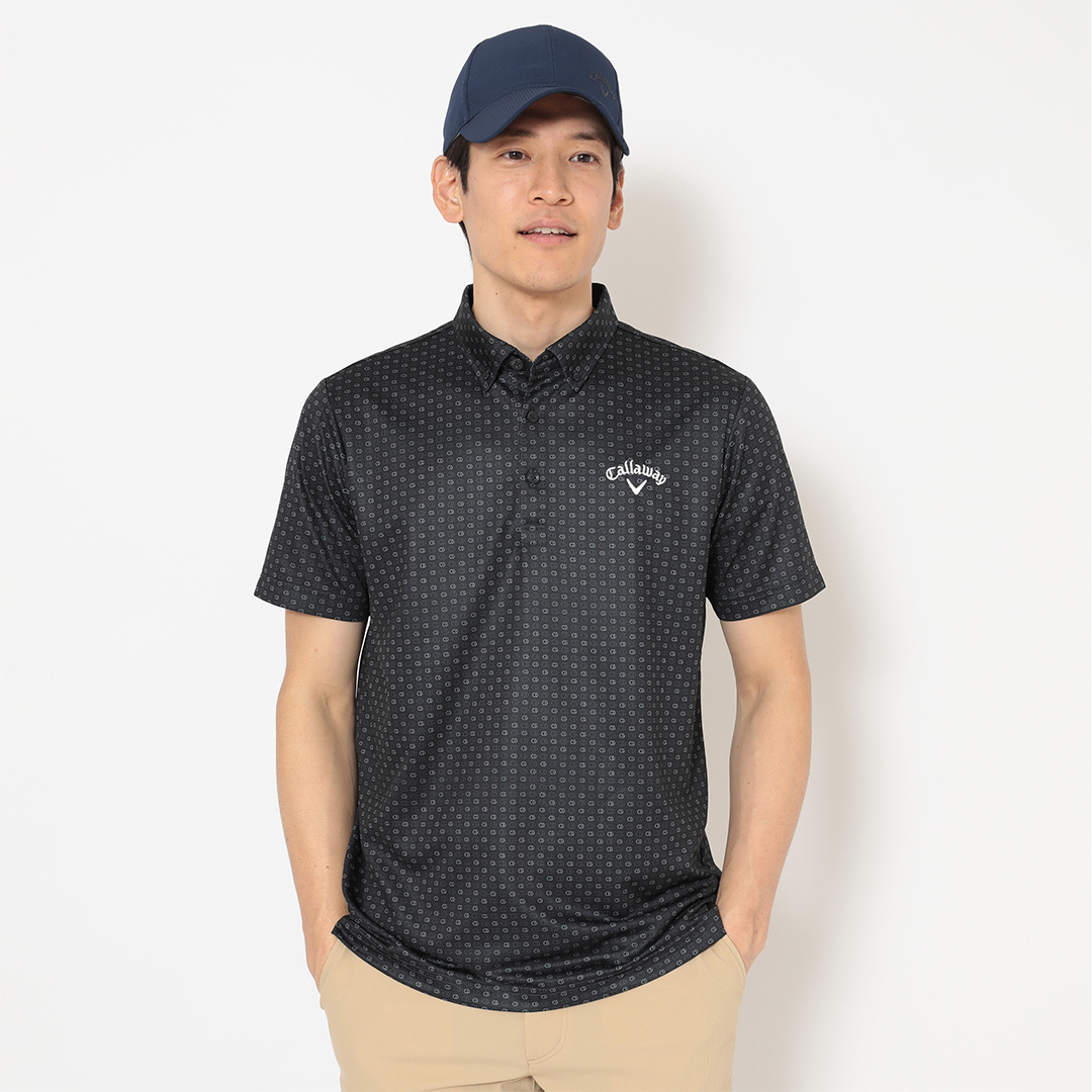 ハニカムメッシュ総柄ロゴ半袖シャツ (MENS)