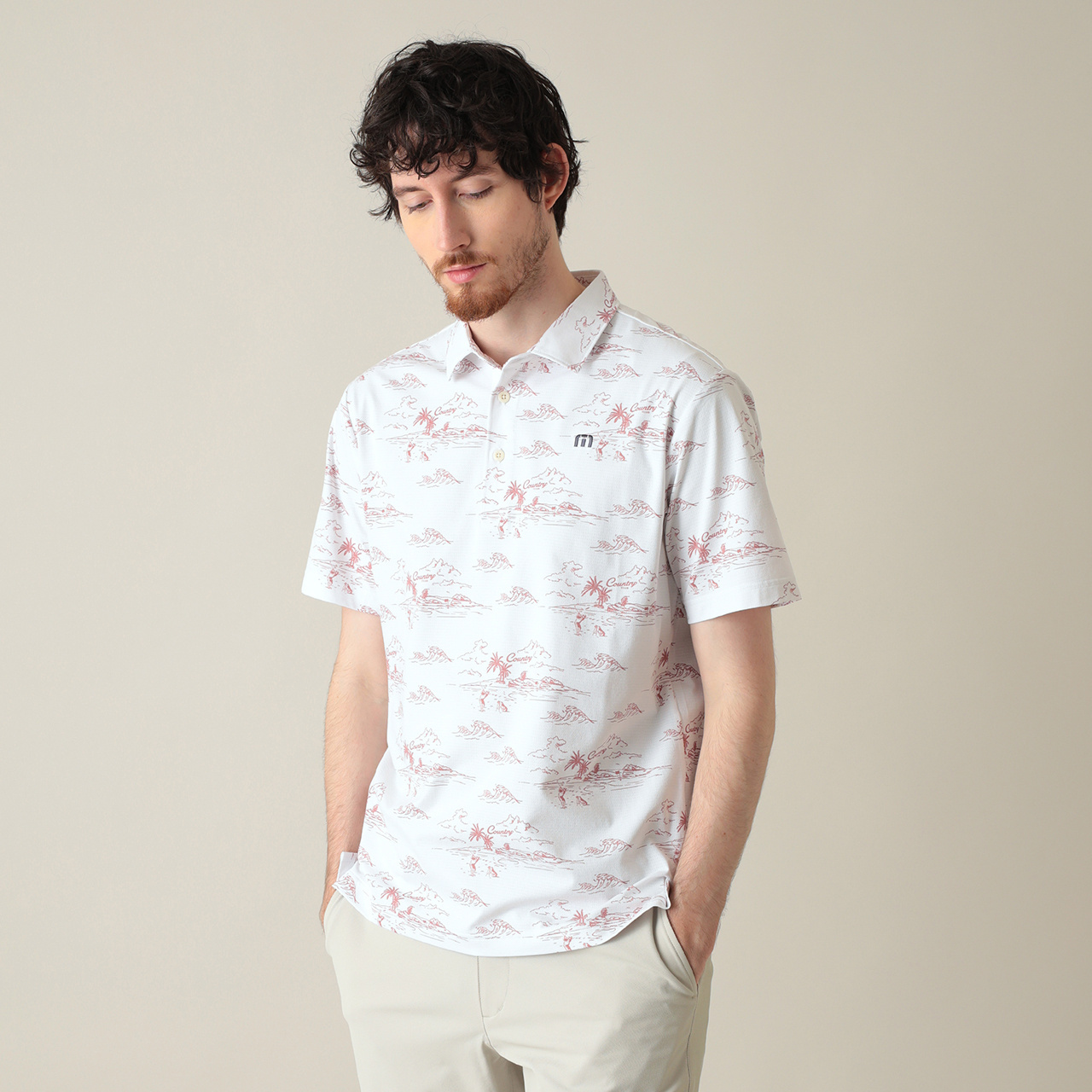 石川遼プロ着用】メッシュ素材半袖総柄プリントポロ(MENS)