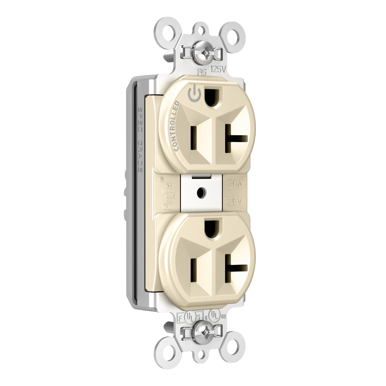 PlugTail® Heavy Duty Spec Grade Plug Load Controllable Receptacle, 20A, 125V, Light Almond