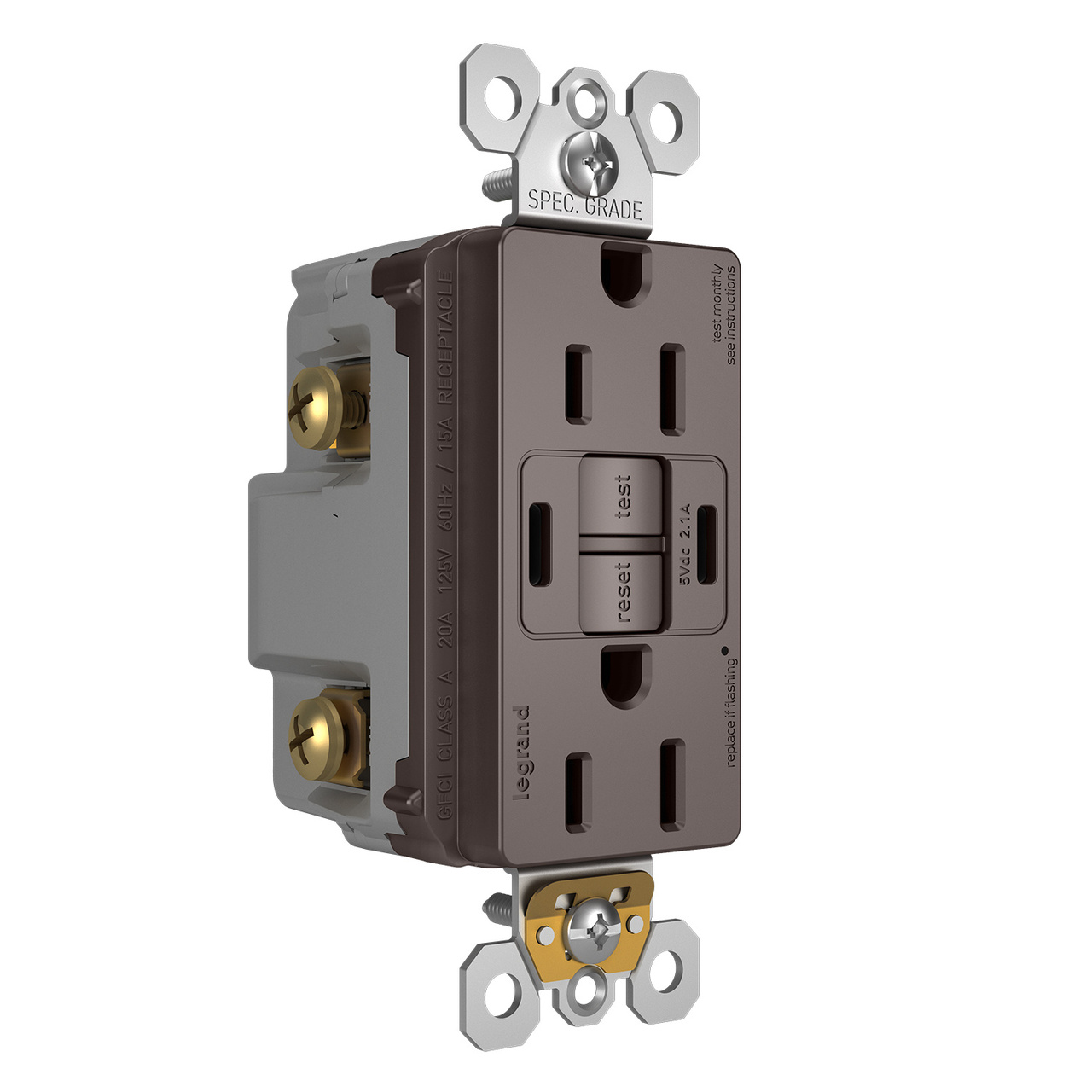 radiant Collection GFCI USB Type C/C outlet in Brown