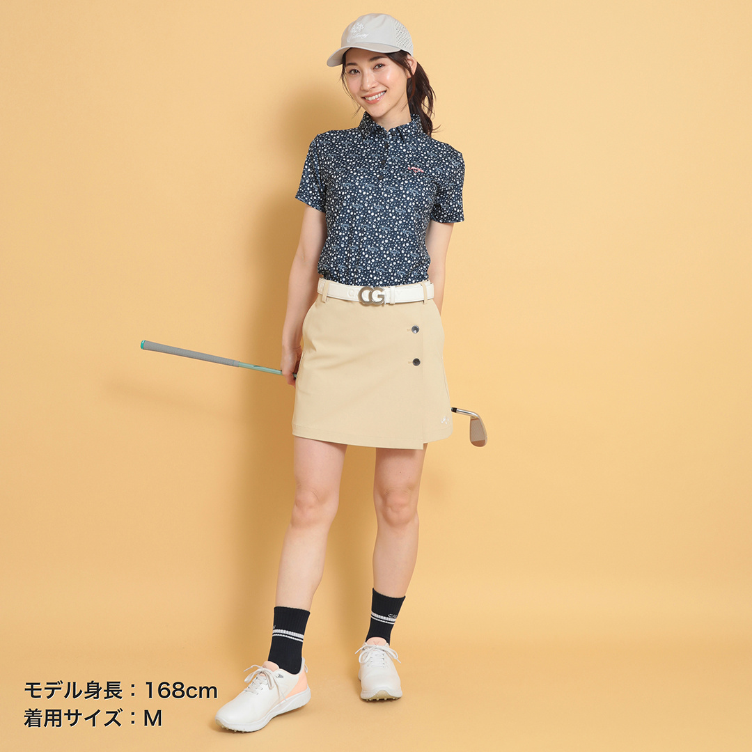 ポリエステルハニカム小花柄半袖シャツ (WOMENS)