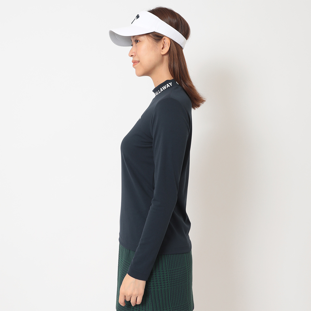 ポリエステルピケ長袖モックネックシャツ (WOMENS)