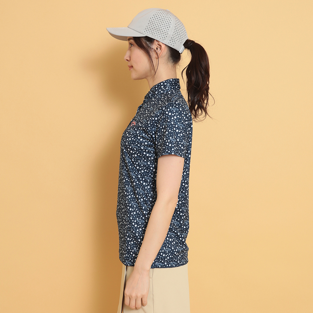 ポリエステルハニカム小花柄半袖シャツ (WOMENS)