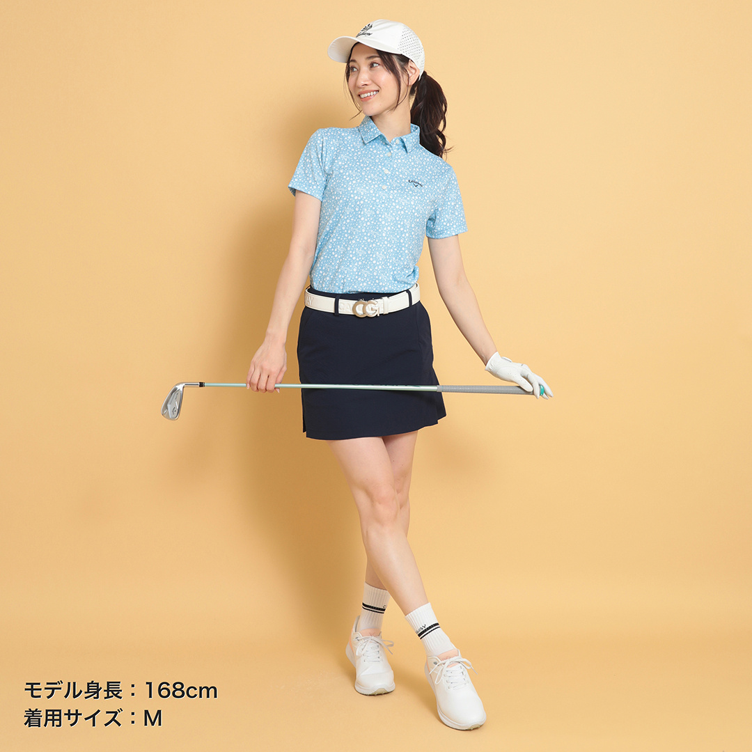 ポリエステルハニカム小花柄半袖シャツ (WOMENS)