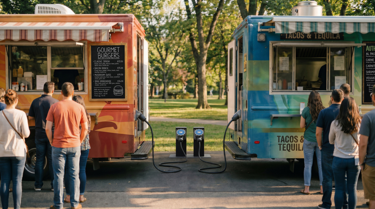 Power Pedestal plugged into two food truck