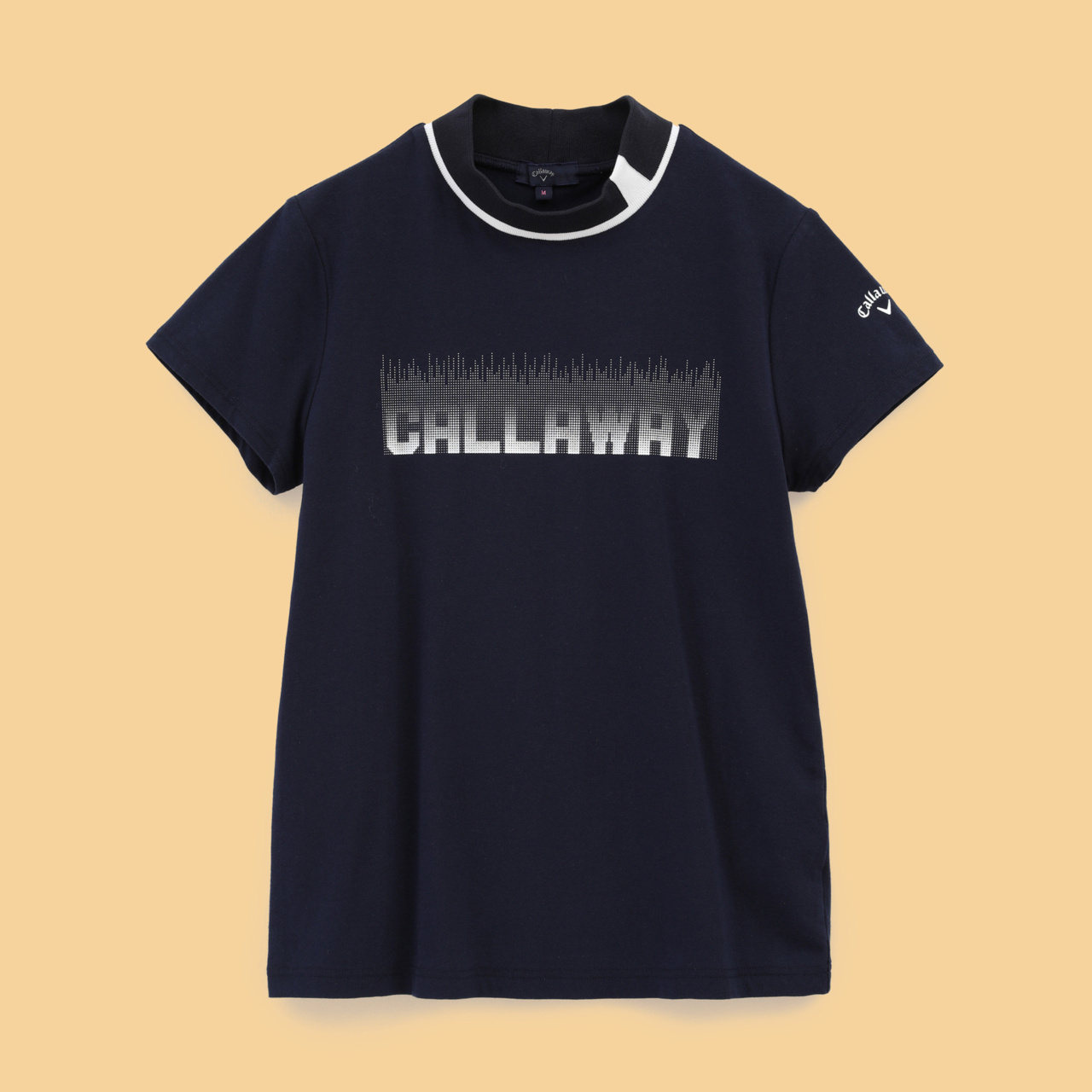 メタリックロゴ半袖モックネックシャツ (WOMENS)