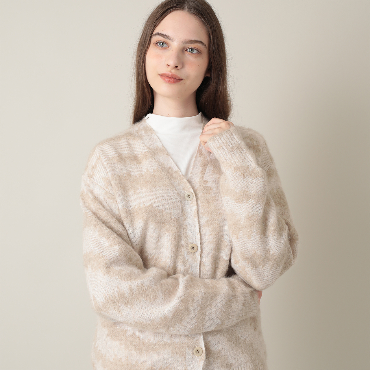 ゼブラ柄 ジャカード モヘアニット カーディガン(UNISEX)