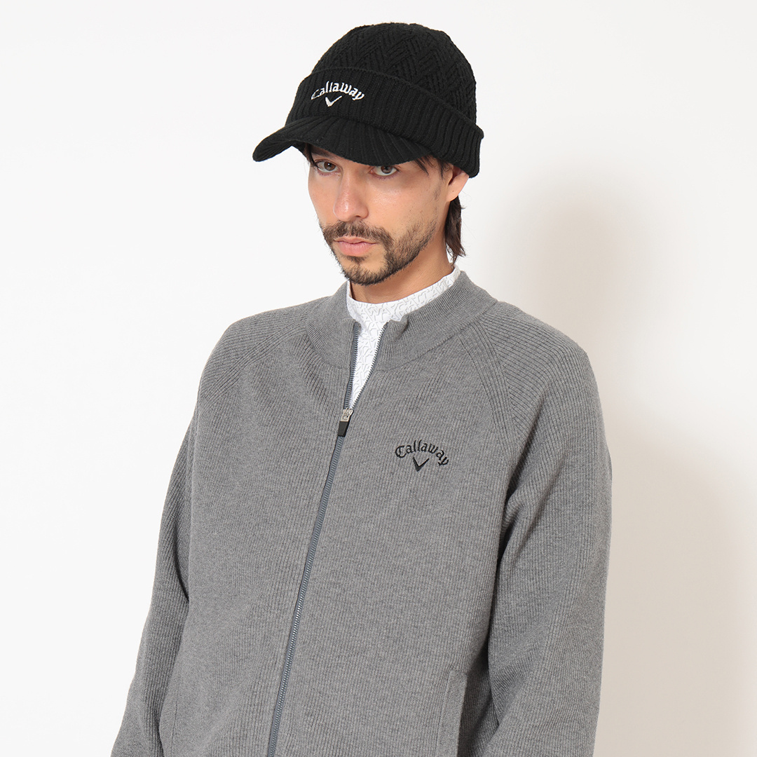 ダイヤ柄ツバ付きニット (MENS)