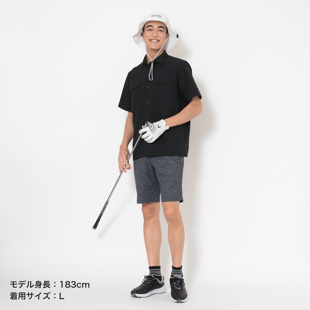 BRIEFING GOLF ストレッチドビー ドレスショートパンツ（NAV／L） ストレッチドビーヤシの木総柄ショートパンツ (MENS)