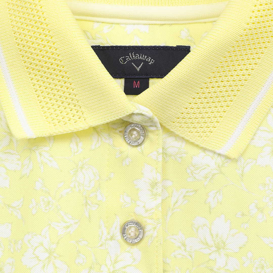 美品★キャロウェイ　花柄プリント半袖ドライ共襟シャツ/ポロシャツ/石川遼プロ着用モデル/LLサイズ フラワープリント半袖ポロシャツ (WOMENS)