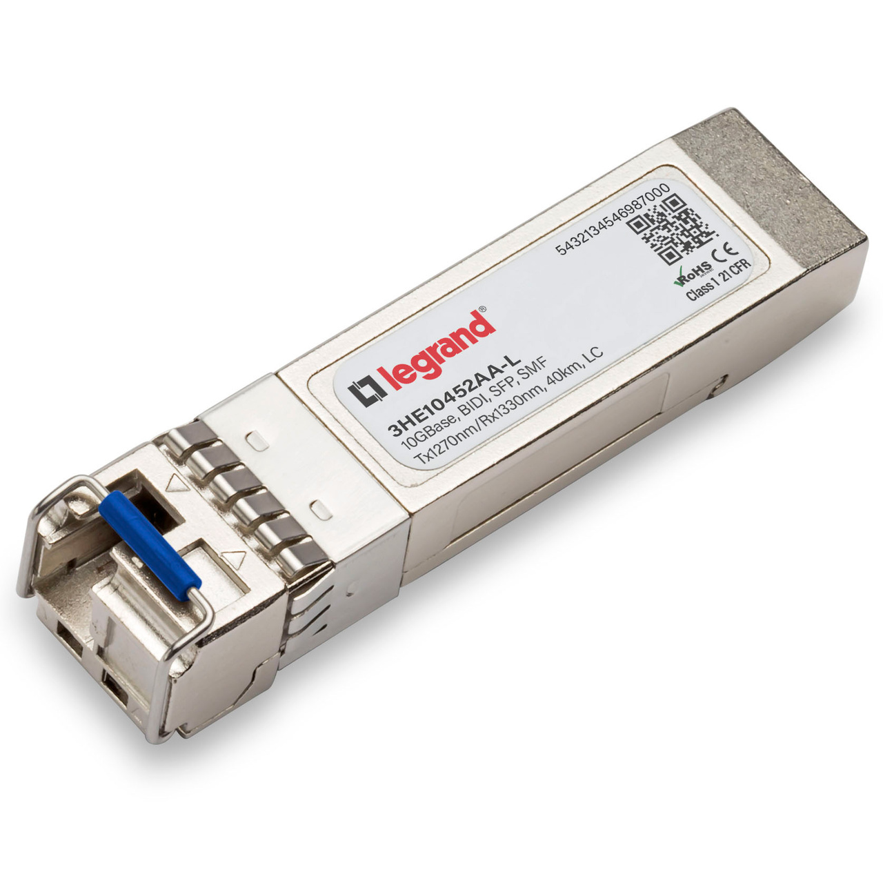 Alcatel 3HE10452AA Compatible 10GBase-BX SFP+ Transceiver (SMF, Tx: 1270nm Rx: 1330nm, 40km, LC Duplex, DDM, I-Temp)