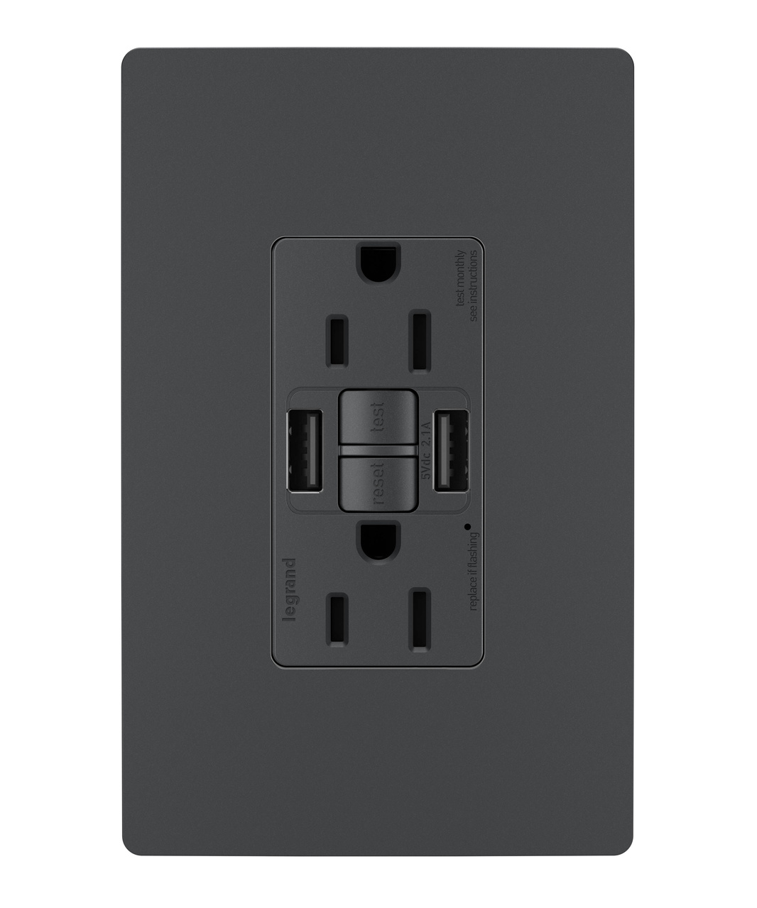 radiant Collection GFCI USB Outlet in Graphite