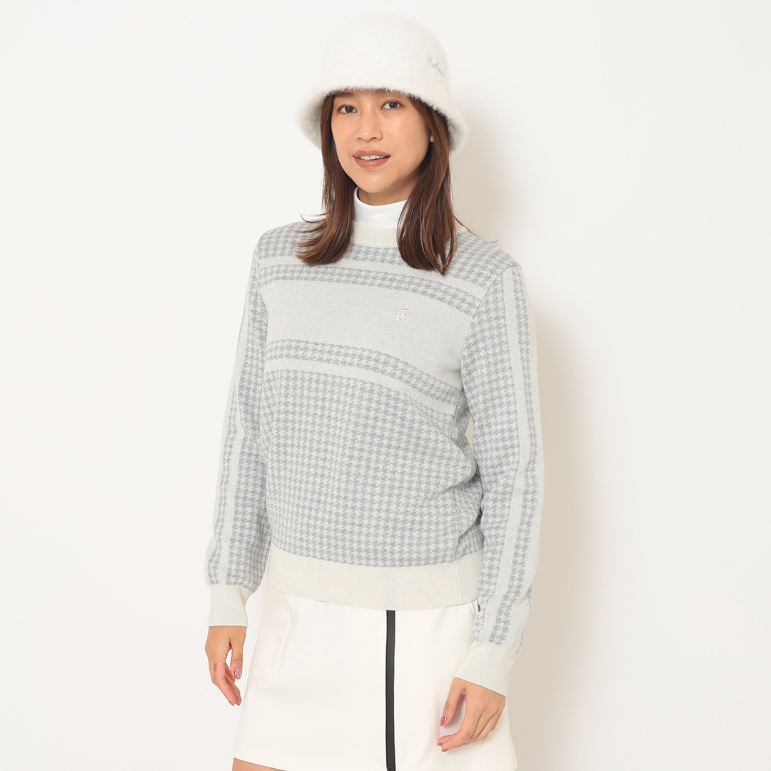 ラメプレーティング千鳥ダブルジャカードニット (WOMENS)