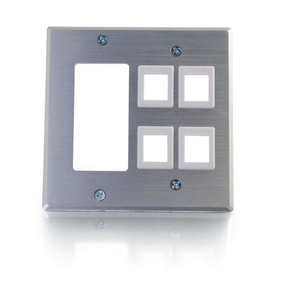 Decorative Cutout with Four Keystone Double Gang Wall Plate - Aluminum