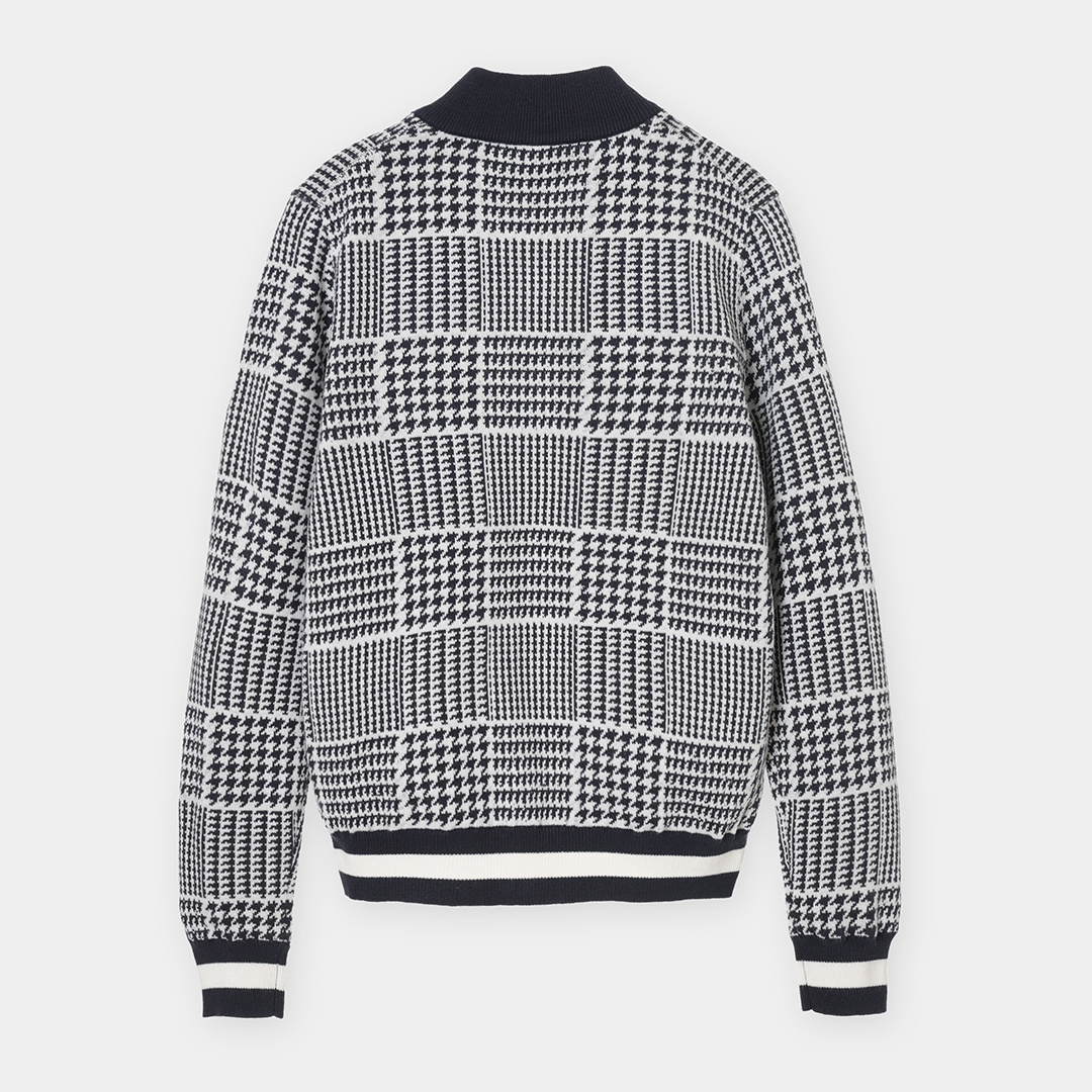 千鳥柄ジャガード防風裏付フルジップニット (WOMENS)