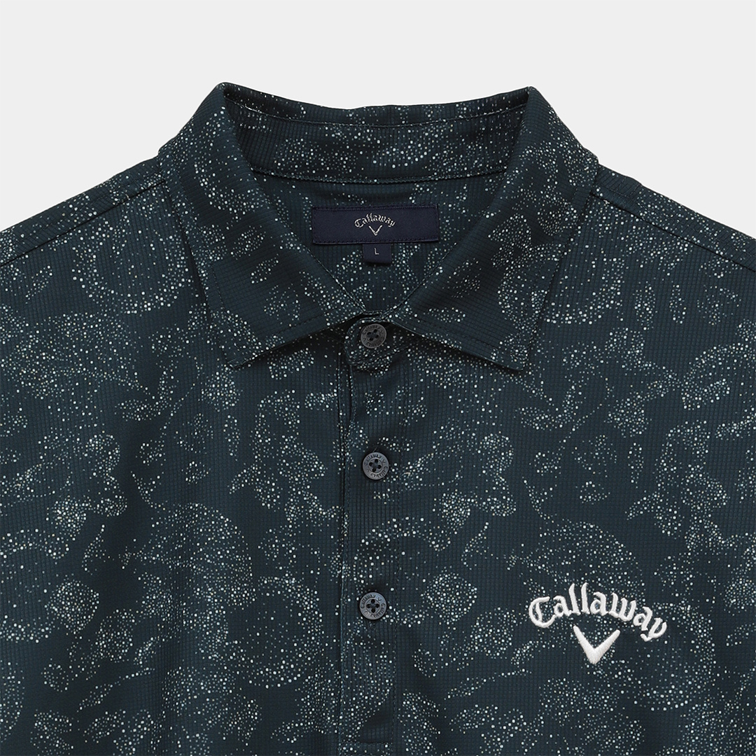 ポリエステルピケ花柄ドット半袖シャツ (MENS)