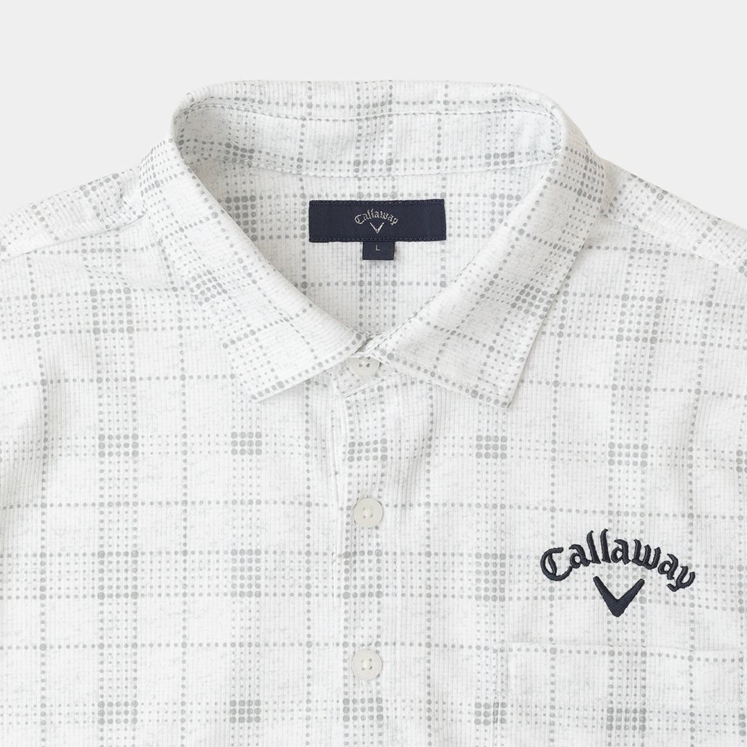 ポリエステルピケチェック柄長袖シャツ (MENS)