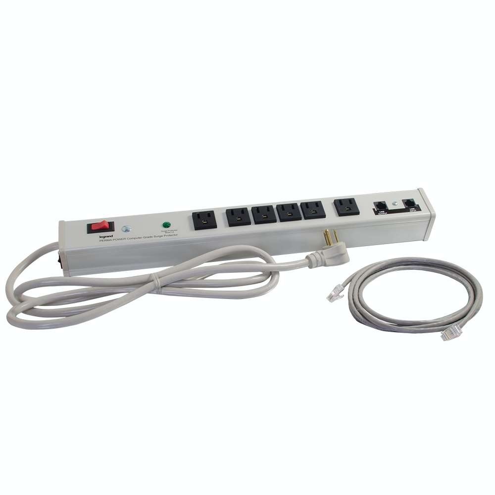 Wiremold 6-Outlet Plug-In Center Unit 120v/15a Network Protector Lighted Switch Computer Grade Surge Protector - White (TAA)