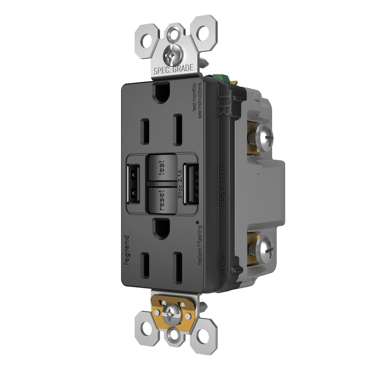 radiant Collection GFCI USB Outlet in Black