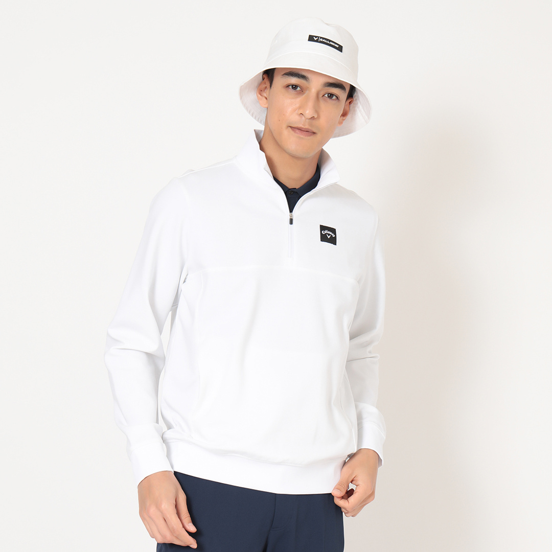 ポンチハーフジップ長袖スウェット (MENS)