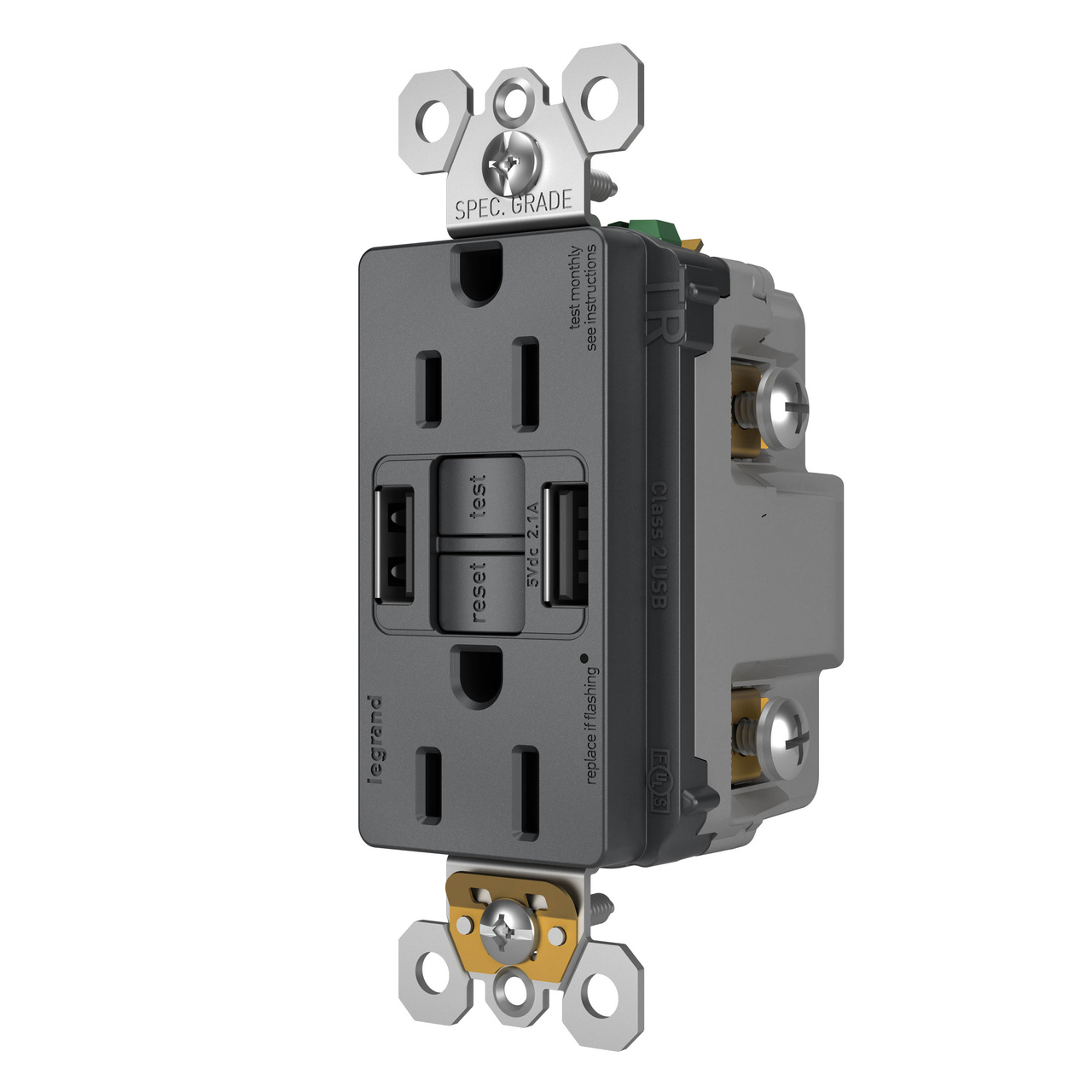 radiant Collection GFCI USB Outlet in Graphite