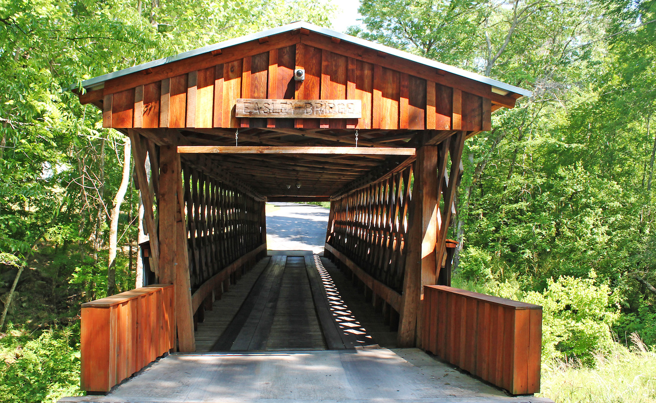 Old Easley Bridge is the oldest and shortest of the three historic covered bridges still existing in Blount County. Old Easley Bridge is the oldest and shortest of the three historic covered bridges still existing in Blount County.