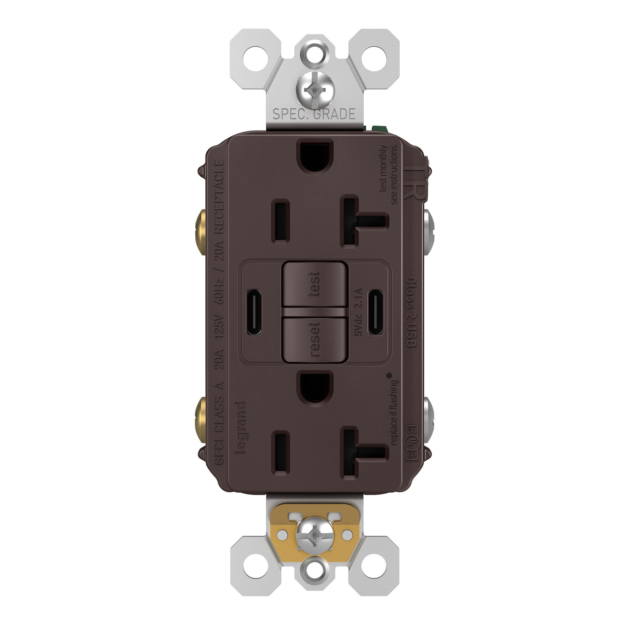 radiant Collection 20 amp GFCI USB Type C/C Outlet in Dark Bronze