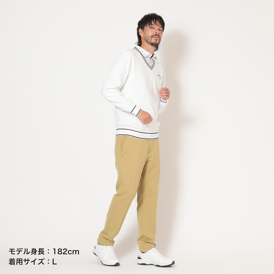 ポリエステルブロックニットテーパードパンツ (MENS)