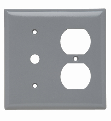 Combination Openings, 1 Telephone and 1 Duplex Receptacle, Two Gang, Gray