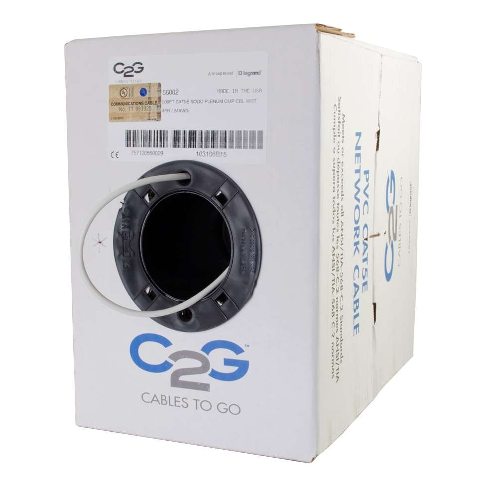 Cat5e Bulk Unshielded (UTP) Ethernet Network Cable with Solid Conductors - Plenum CMP-Rated - White (TAA)