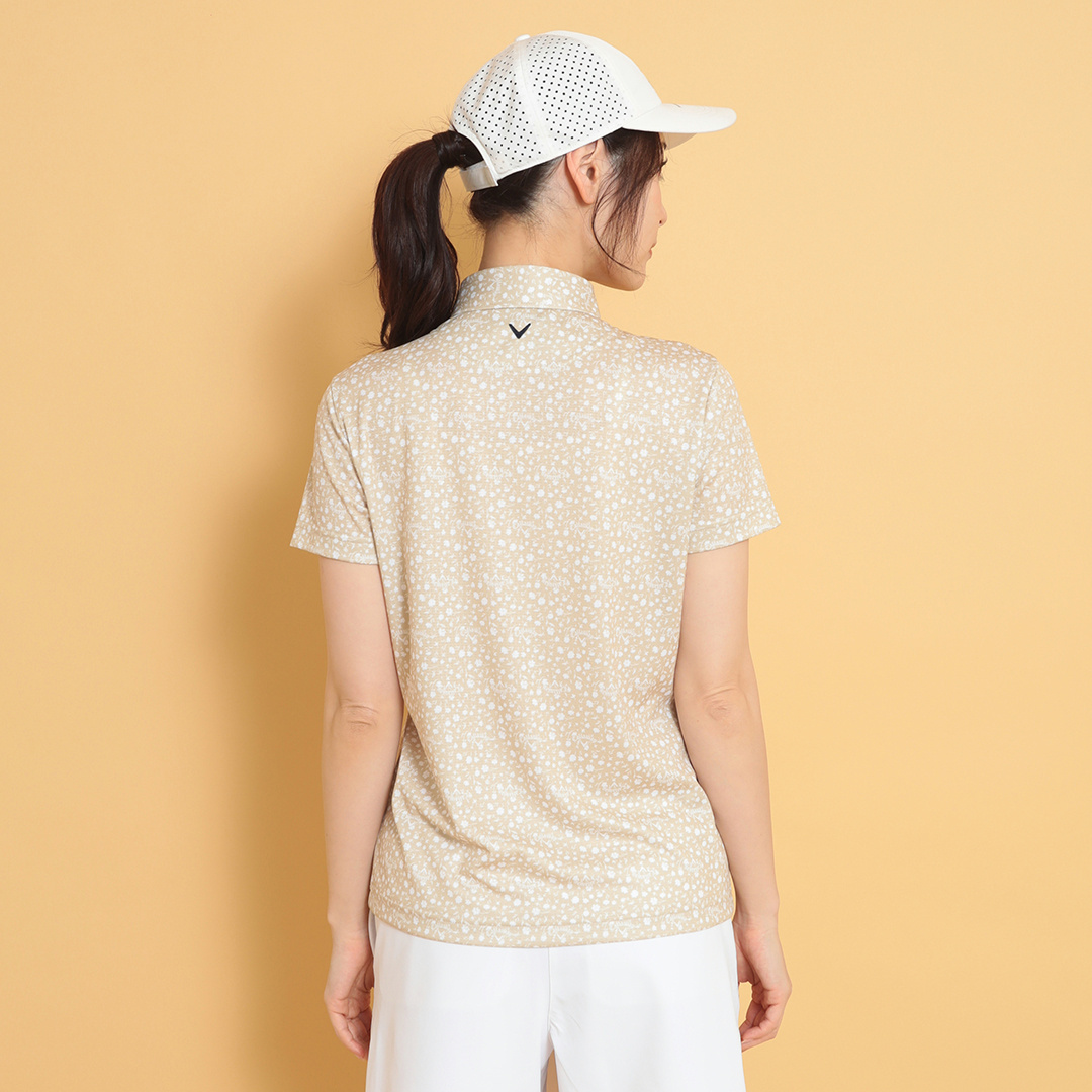 ポリエステルハニカム小花柄半袖シャツ (WOMENS)
