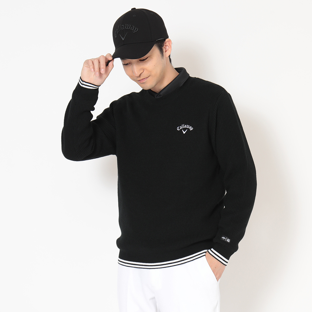 畦編みクルーネックアクリルニット (MENS)