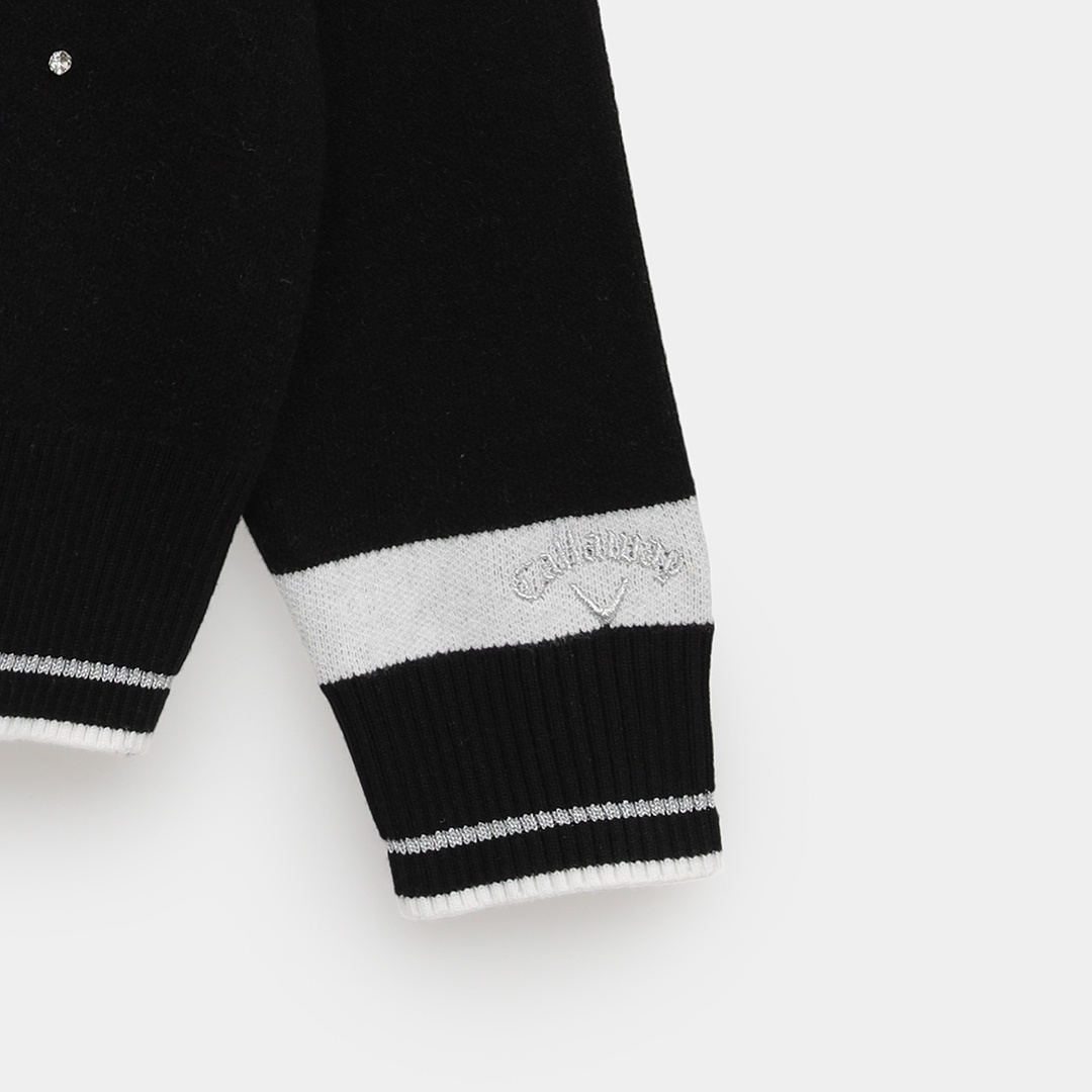 クルーネック長袖ラインストーン付きニット (WOMENS)