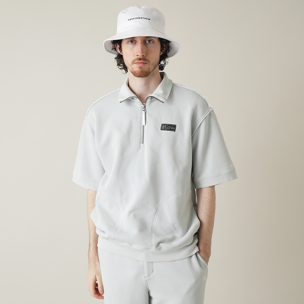 製品染め クオータージップ 半袖ポロ(MENS)