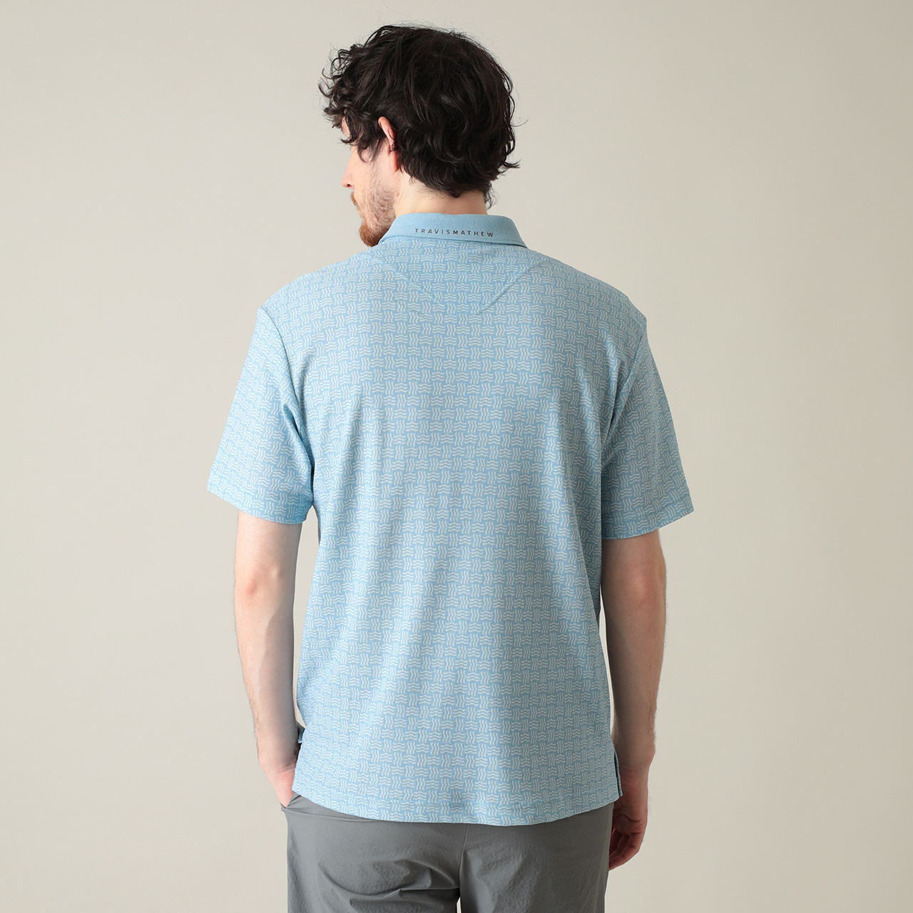 ラッセル編み半袖プリントポロ(MENS)