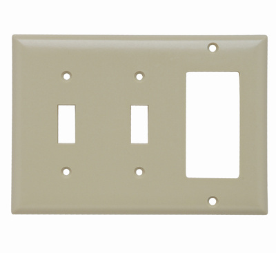 Combination Openings, 2 Toggle Switch and 1 Decorator, Three Gang, Ivory