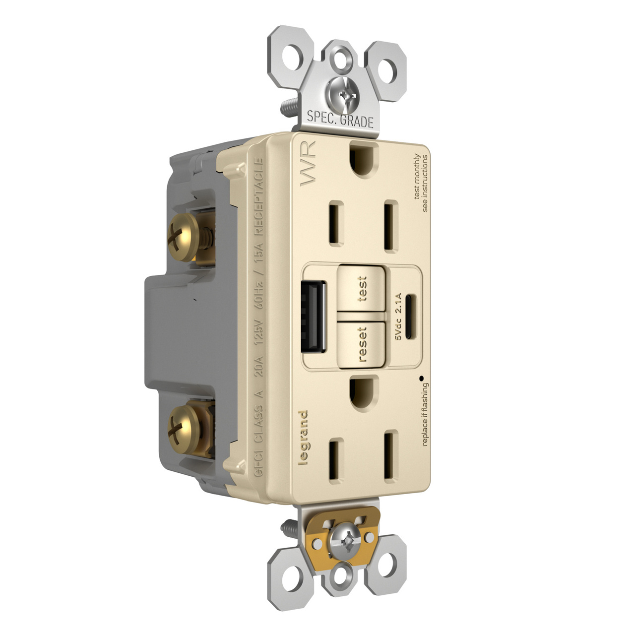 radiant® 15A Tamper-Resisant Outdoor Self-Test GFCI USB Outlet