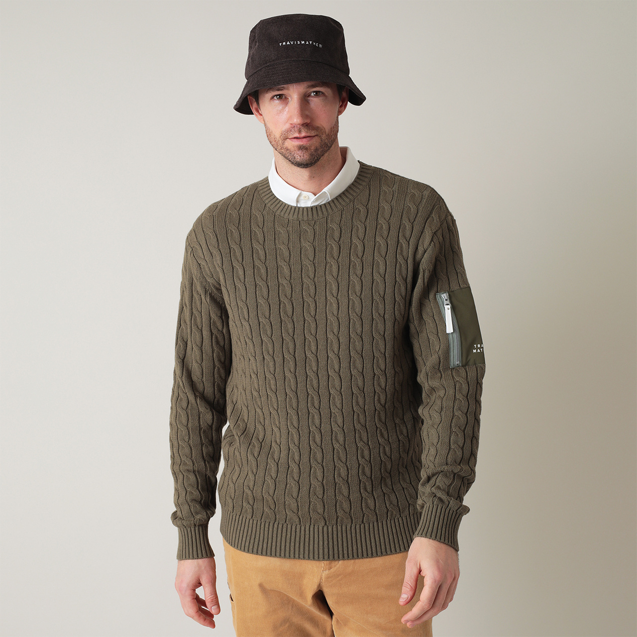 【新品】トラヴィスマシュー　ニットセーター　XL 超美品】トラヴィスマシュー セーター ネイビー×白 一部ボーダー