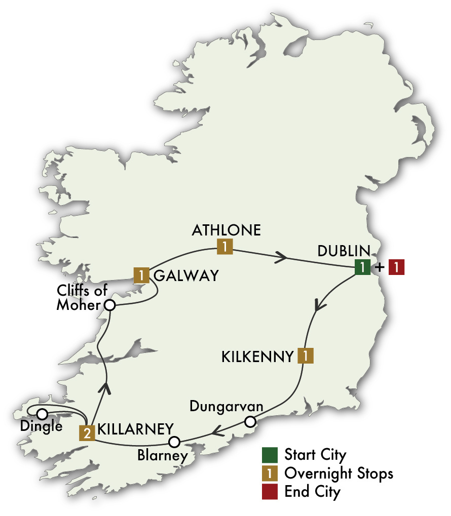 8 Day The Irish Pub Tour Itinerary Map