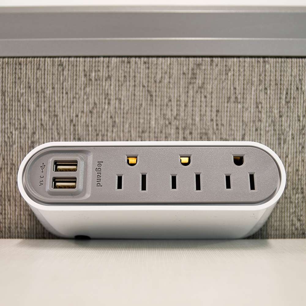 Wiremold® Slim Desktop Power Center, 3 Outlet with USB White/Gray
